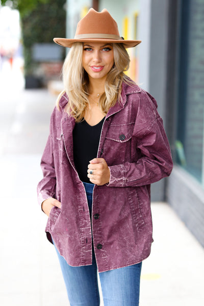 Eggplant Cotton Oversized Vintage Lightweight Washed Shacket