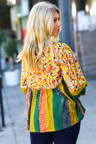 Bohemian Mustard & Rust Floral Leopard Babydoll Top