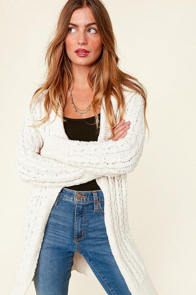Cream Cable Knit Shawl Collar Open Cardigan